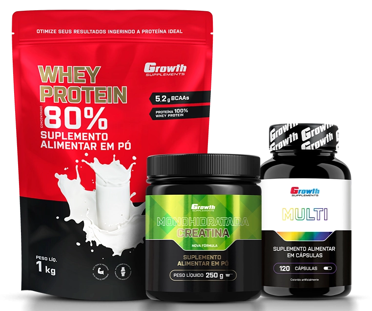 Kit Whey Protein 80 por cento com Creatina e Multivitaminico